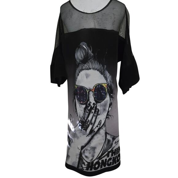 Thin Hongkoi Graphic Harajuka Style Plisse Kimono Sleeve Sheer Midi Dress - Picture 4 of 11